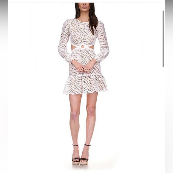 Michael Kors eyelet detailing/zebra pattern cut-out white cotton minidress . - Picture 5 of 10